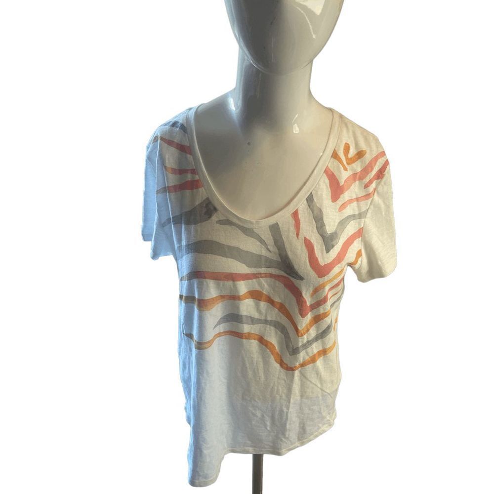 LOFT Outlet T-Shirt Abstract Pattern Round Neck Sz S White